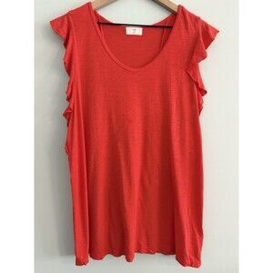 Anthropologie T.la Top Orange Women's Size XL Ruffle Short Sleeves